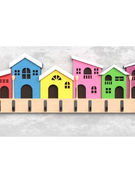 Σετ των 2 Intra απο ξύλο plywood 3mm-4mm πάχος - Colorful Town Keyhold - Laser Cut Δίασταση 30x20 cm INTRAFABR-117701882