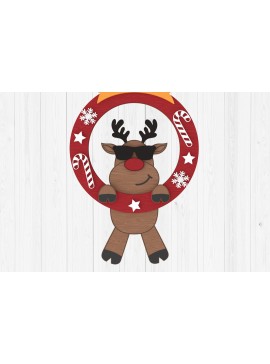 Σετ των 2 Intra απο ξύλο plywood 3mm-4mm πάχος - Cool Χριστουγεννιάτικο στεφάνι με τάρανδο  Δίασταση 30x20 cm INTRAFABR-107627636