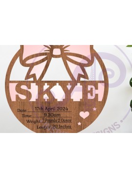 Intra απο ξύλο plywood 3mm-4mm πάχος - Coquette Bow Νεογέννητο Στατιστικά μωρού, Γέννηση Δίασταση 30x20 cm INTRAFABR-120062209