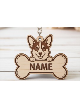 Σετ των 3 Intra απο ξύλο plywood 3mm-4mm πάχος - Μπρελόκ με ετικέτα ονόματος Corgi Bone Δίασταση 4x4 cm INTRAFABR-121423220