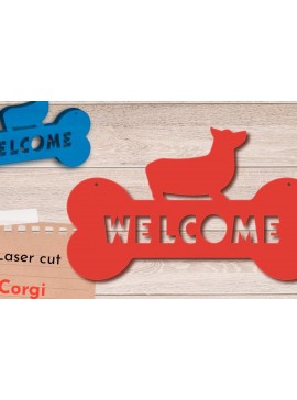 Σετ των 2 Intra απο ξύλο plywood 3mm-4mm πάχος - Σήμα καλωσορίσματος Corgi Dog, Δώρο ιδιοκτήτη σκύλου Δίασταση 30x20 cm INTRAFABR-80649790