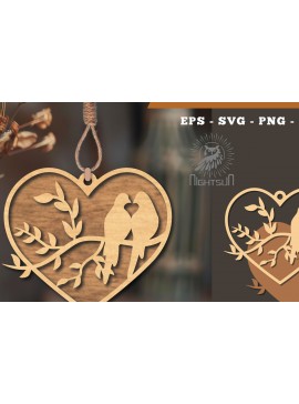 Σετ των 3 Intra απο ξύλο plywood 3mm-4mm πάχος - Στολίδι κοπής με λέιζερ Couple Birds 1 Δίασταση 6x6 cm INTRAFABR-114304890