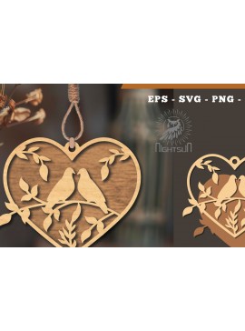 Σετ των 3 Intra απο ξύλο plywood 3mm-4mm πάχος - Στολίδι Couple Birds Cut Laser 2 Δίασταση 6x6 cm INTRAFABR-114305411