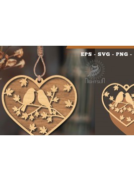 Σετ των 3 Intra απο ξύλο plywood 3mm-4mm πάχος - Στολίδι κοπής με λέιζερ Couple Birds 3 Δίασταση 6x6 cm INTRAFABR-114305436