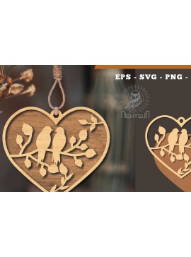 Σετ των 3 Intra απο ξύλο plywood 3mm-4mm πάχος - Στολίδι κοπής με λέιζερ Couple Birds 5 Δίασταση 6x6 cm INTRAFABR-114305479