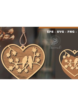 Σετ των 3 Intra απο ξύλο plywood 3mm-4mm πάχος - Στολίδι κοπής με λέιζερ Couple Birds 6 Δίασταση 6x6 cm INTRAFABR-114305511