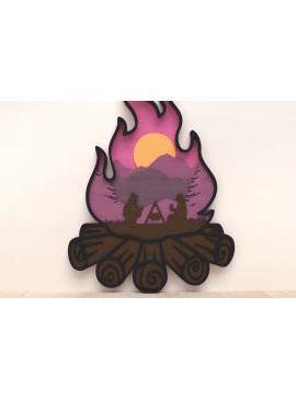 Σετ των 2 Intra απο ξύλο plywood 3mm-4mm πάχος - Couple Camping Fire Layered Art  Δίασταση 30x20 cm INTRAFABR-119868094