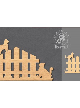 Σετ των 2 Intra απο ξύλο plywood 3mm-4mm πάχος - Ζευγάρι γάτα στο φράχτη Δίασταση 20x20 cm INTRAFABR-117327997