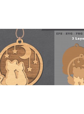 Σετ των 3 Intra απο ξύλο plywood 3mm-4mm πάχος - Στολίδι Couple Cats Laser Cut  Δίασταση 6x6 cm INTRAFABR-112011388