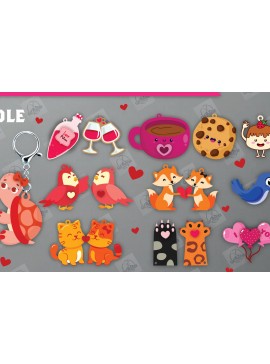 Σετ των 3 Intra απο ξύλο plywood 3mm-4mm πάχος - Δέσμη  κοπής με μπρελόκ για ζευγάρια Δίασταση 4x4 cm INTRAFABR-112811511