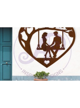 Σετ των 2 Intra απο ξύλο plywood 3mm-4mm πάχος - Ζευγάρι στο λέιζερ σημαδιών τοίχου Swing Heart Δίασταση 20x20 cm INTRAFABR-125004578