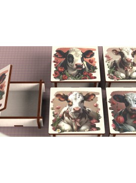 Σετ των 3 Intra απο ξύλο plywood 3mm-4mm πάχος - Cow Box  + 4 PNG για Εξάχνωση Δίασταση 9x9 cm INTRAFABR-120328619