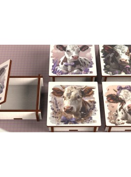 Σετ των 3 Intra απο ξύλο plywood 3mm-4mm πάχος - Cow Box  + 4 PNG για Εξάχνωση Δίασταση 9x9 cm INTRAFABR-120328536