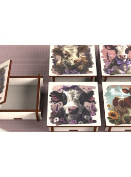 Σετ των 3 Intra απο ξύλο plywood 3mm-4mm πάχος - Cow Box  + 4 PNG για Εξάχνωση Δίασταση 9x9 cm INTRAFABR-120328544