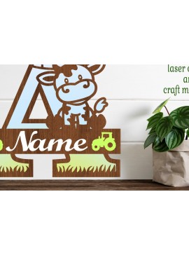Σετ των 2 Intra απο ξύλο plywood 3mm-4mm πάχος - Μονόγραμμα με κεφαλαία αγελάδας Επιστολή  Cut Δίασταση 30x20 cm INTRAFABR-74483496