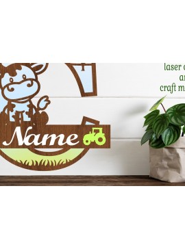 Σετ των 2 Intra απο ξύλο plywood 3mm-4mm πάχος - Μονόγραμμα κεφαλαίων αγελάδας Γράμμα C  Αποκοπή Δίασταση 30x20 cm INTRAFABR-74483555
