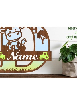 Σετ των 2 Intra απο ξύλο plywood 3mm-4mm πάχος - Μονόγραμμα κεφαλαίων αγελάδας Γράμμα D  Αποκοπή Δίασταση 30x20 cm INTRAFABR-74483574