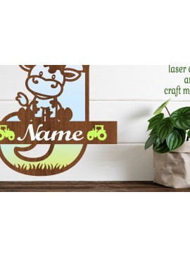 Σετ των 2 Intra απο ξύλο plywood 3mm-4mm πάχος - Μονόγραμμα κεφαλαίου αγελάδας Γράμμα J  Cut Δίασταση 30x20 cm INTRAFABR-74483712