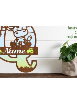 Σετ των 2 Intra απο ξύλο plywood 3mm-4mm πάχος - Μονόγραμμα κεφαλαίων αγελάδας Γράμμα Q  Cut Δίασταση 30x20 cm INTRAFABR-74483929