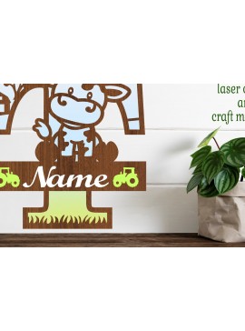 Σετ των 2 Intra απο ξύλο plywood 3mm-4mm πάχος - Μονόγραμμα κεφαλαίων αγελάδας Γράμμα T  Αποκοπή Δίασταση 30x20 cm INTRAFABR-74483994