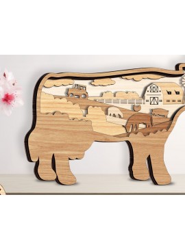 Σετ των 3 Intra απο ξύλο plywood 3mm-4mm πάχος -  Αποκοπής Laser Farm Cow Farm  Δίασταση 20x20 cm INTRAFABR-93069640