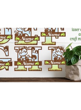 Intra απο ξύλο plywood 3mm-4mm πάχος - Μονόγραμμα αγελάδας Πακέτο ονόματος Σήματα  Δίασταση 30x20 cm INTRAFABR-74475017