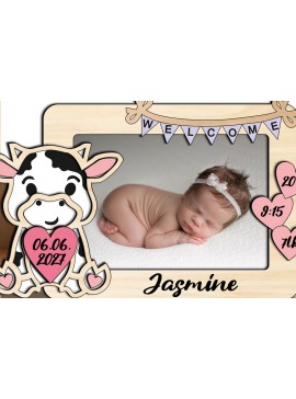 Σετ των 2 Intra απο ξύλο plywood 3mm-4mm πάχος - Κάπρος δώρου με κορνίζα λέιζερ για μωρό Cow  Δίασταση 20x25 cm INTRAFABR-123794844