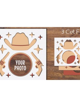 Σετ των 2 Intra απο ξύλο plywood 3mm-4mm πάχος - Cowboy 3D Layered Frame Papercut  Δίασταση 20x25 cm INTRAFABR-97610980