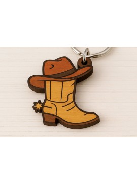 Σετ των 3 Intra απο ξύλο plywood 3mm-4mm πάχος - Μπρελόκ Cowboy Boot & Hat Δίασταση 4x4 cm INTRAFABR-120896923