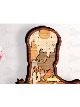 Σετ των 2 Intra απο ξύλο plywood 3mm-4mm πάχος -  αποκοπής  με στρώματα Cowboy Boots Δίασταση 20x20 cm INTRAFABR-113330169