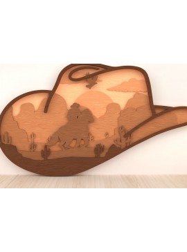 Intra απο ξύλο plywood 3mm-4mm πάχος - Καουμπόικο καπέλο Western 3D Layered Art Δίασταση 30x20 cm INTRAFABR-119868227