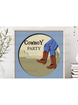 Σετ των 2 Intra απο ξύλο plywood 3mm-4mm πάχος - Cowboy Party 3d Shadowbox, Cowboy Party Δίασταση 20x20 cm INTRAFABR-80218376