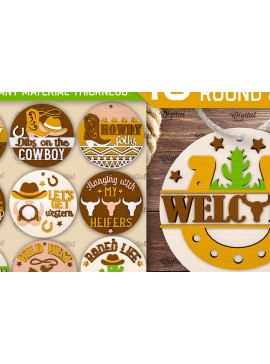 Σετ των 2 Intra απο ξύλο plywood 3mm-4mm πάχος - Πακέτο κοπής λέιζερ στρογγυλών πινακίδων Cowboy Δίασταση 30x20 cm INTRAFABR-97784242