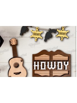 Intra απο ξύλο plywood 3mm-4mm πάχος - Διακόσμηση δίσκων Cowboy Tiered Cut Laser Δίασταση 30x20 cm INTRAFABR-123027885