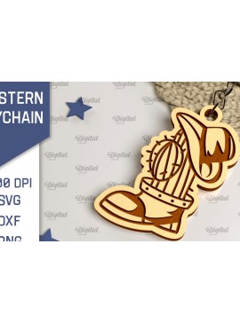 Σετ των 3 Intra απο ξύλο plywood 3mm-4mm πάχος - Cowboy Western Keychain Laser Cut Δίασταση 4x4 cm INTRAFABR-99200419