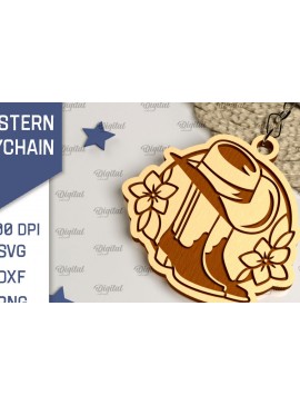 Σετ των 3 Intra απο ξύλο plywood 3mm-4mm πάχος - Cowboy Western Keychain Laser Cut Δίασταση 4x4 cm INTRAFABR-99200250