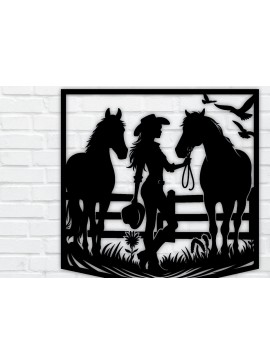 Intra απο ξύλο plywood 3mm-4mm πάχος - Cutfile λέιζερ διακόσμησης τοίχου Cowgirl PNG Δίασταση 40x50 cm INTRAFABR-96743390