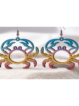 Σετ των 3 Intra απο ξύλο plywood 3mm-4mm πάχος - Crab Beach Earrings  Cut Laser Δίασταση 3x3 cm INTRAFABR-121576947