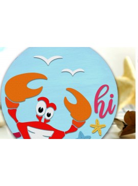 Σετ των 2 Intra απο ξύλο plywood 3mm-4mm πάχος - Crab Hi , Summer Door Sign Cut File Δίασταση 30x20 cm INTRAFABR-118426964