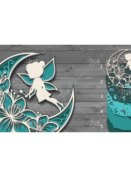 Intra απο ξύλο plywood 3mm-4mm πάχος - Crescent Moon and Fairy 3D Layered Δίασταση 30x20 cm INTRAFABR-8853600