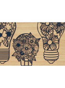 Σετ των 3 Intra απο ξύλο plywood 3mm-4mm πάχος - Σετ βολβού Cricut με λουλούδια  Δίασταση 4x4 cm INTRAFABR-91073204