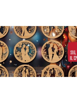 Σετ των 3 Intra απο ξύλο plywood 3mm-4mm πάχος - Cricut Χριστουγεννιάτικο Coasters Coasters  Bun Δίασταση 4x4 cm INTRAFABR-82066105