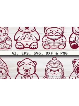 Σετ των 3 Intra απο ξύλο plywood 3mm-4mm πάχος - Πακέτο Cricut Christmas Gnome  Δίασταση 4x4 cm INTRAFABR-80845736