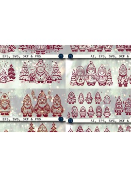 Σετ των 3 Intra απο ξύλο plywood 3mm-4mm πάχος - Cricut Christmas Gnome  Mega Bundle Δίασταση 4x4 cm INTRAFABR-80916195