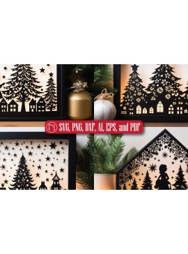 Σετ των 3 Intra απο ξύλο plywood 3mm-4mm πάχος - Πακέτο Cricut Χριστουγεννιάτικου Layer  Δίασταση 6x6 cm INTRAFABR-83923399