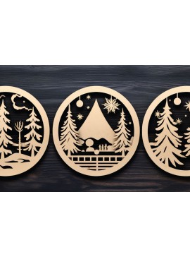 Σετ των 3 Intra απο ξύλο plywood 3mm-4mm πάχος - Cricut Χριστουγεννιάτικη Σκηνή Στολίδι  Bund Δίασταση 4x4 cm INTRAFABR-82747513