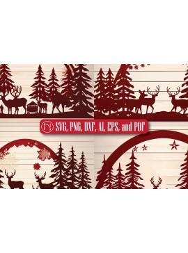 Σετ των 3 Intra απο ξύλο plywood 3mm-4mm πάχος - Πακέτο  Χριστουγεννιάτικου Scene Cricut Δίασταση 4x4 cm INTRAFABR-82377337