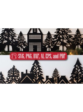Σετ των 3 Intra απο ξύλο plywood 3mm-4mm πάχος - Πακέτο Cricut Christmas Village  Δίασταση 4x4 cm INTRAFABR-81561904