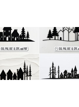 Σετ των 3 Intra απο ξύλο plywood 3mm-4mm πάχος - Πακέτο Cricut Christmas Village  Δίασταση 4x4 cm INTRAFABR-108385365