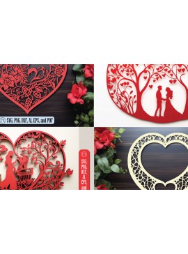 Σετ των 3 Intra απο ξύλο plywood 3mm-4mm πάχος - Πακέτο υ Cricut Flower Heart  Cut Δίασταση 4x4 cm INTRAFABR-89661392